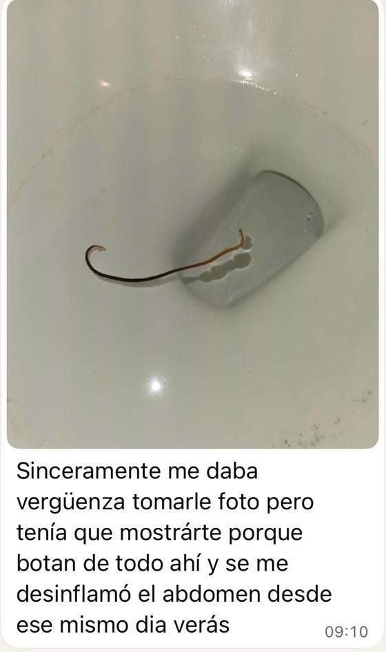 Mensaje de un alumno: se me desinflamó el abdomen desde ese mismo día